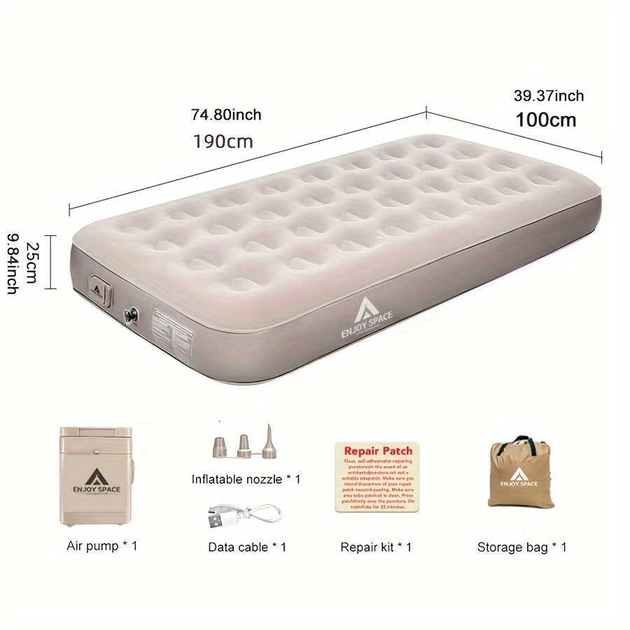 Outdoor inflatable bed sleeping pad for camping and home use. Automatic inflation.