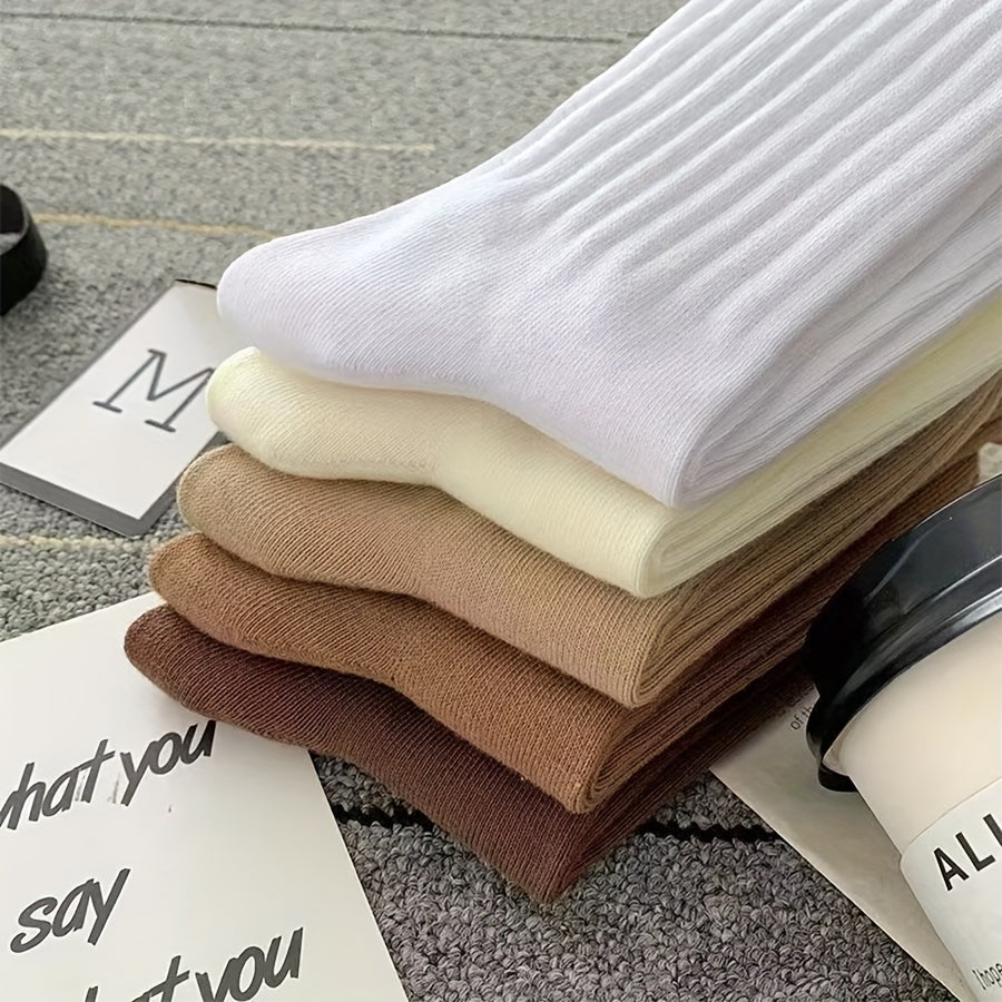 6 pairs of basic solid socks, comfortable unisex all-match stockings.