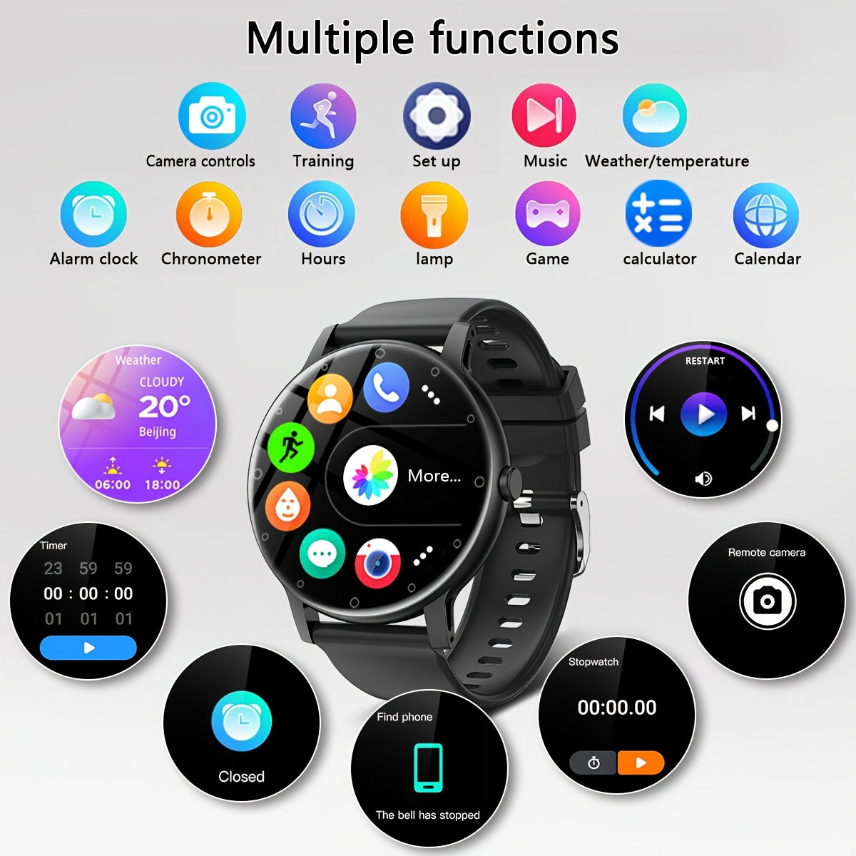 3.53cm Full Touch Smart Watch with Sleep Tracker, Wireless Call, Pedometer, Music Control, 100+ Sport Modes, Ai Control, Games, Fitness Tracker for Android/ IOS Phones. Ideal for Women and