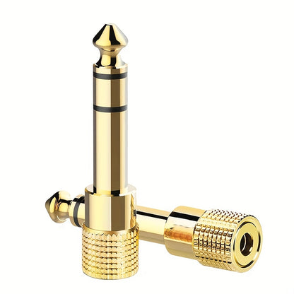 2Pcs Stereo Audio Adapter with 3.5mm Male to 6.35mm Female and 6.35mm Male to 3.5mm Female converters, gold plated.