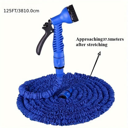 1 Set High-Pressure Garden Hose, Expandable 3X Soft Rubber with 7-Function Nozzle and Universal Connector. Options for 15.24/22.86/30.48/38.1 meters. Durable for Watering, Car Wash