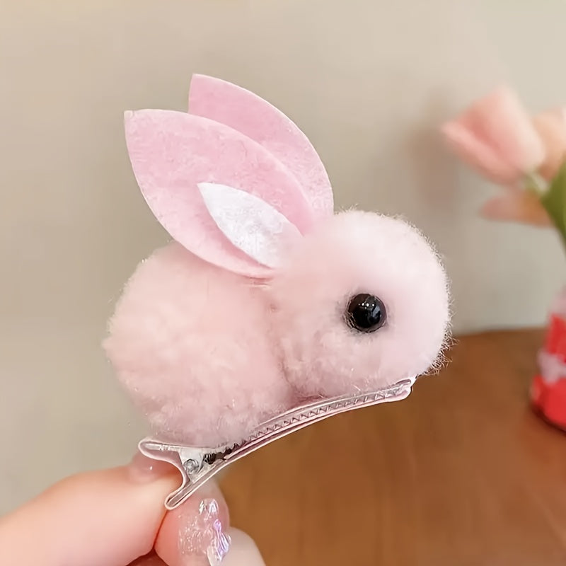 2 adorable Easter Bunny hair clips with fluffy plush and warm 3D rabbit design for women, ideal for parties and casual wear.