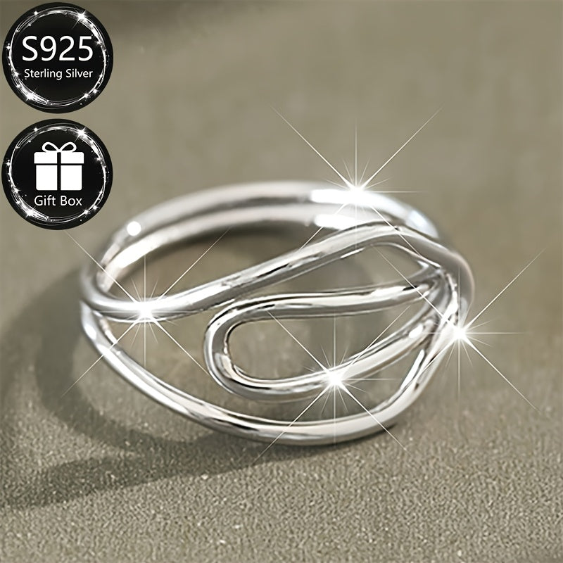 A sophisticated and simplistic adjustable open ring with a hollow line cross design in 925 sterling silver, perfect for everyday or special occasions, suitable for men and women.