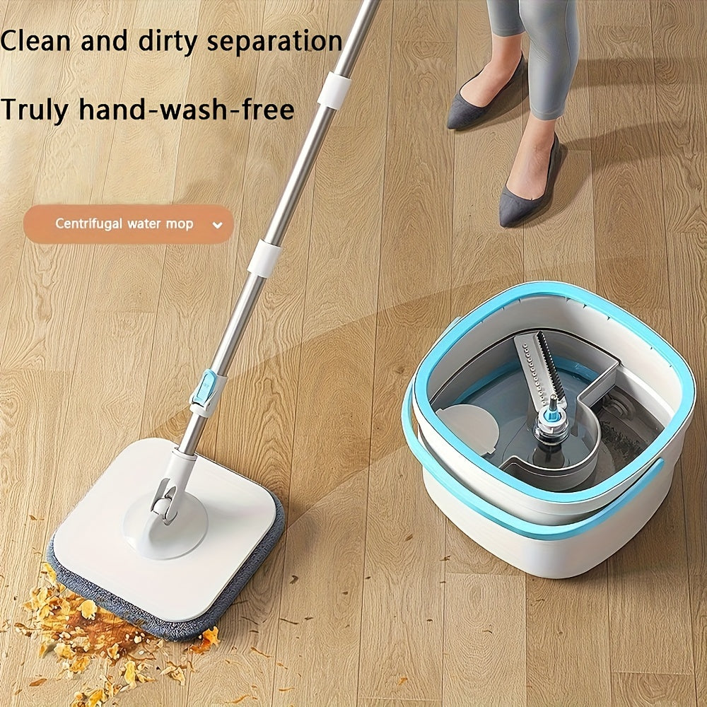 1 Set S820 Spin Mop and Bucket Set with 2 Reusable Pads, Plastic Material, Ideal for Home and Office Cleaning - No Electricity Required