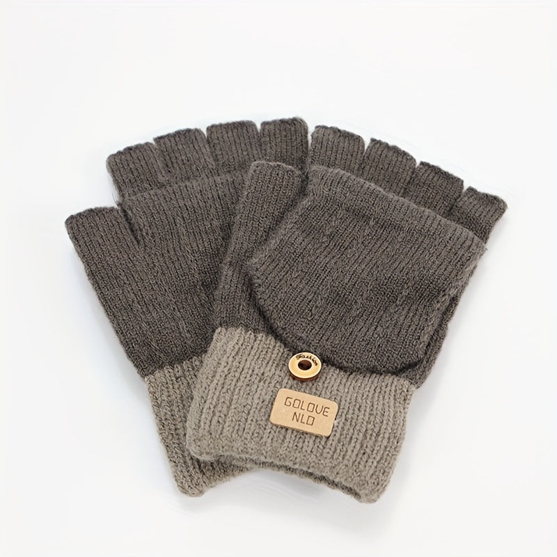 Stay warm and stylish in these women's knitted polyester flip gloves. These casual half-finger gloves come with a cover to keep your fingers cozy. Their solid color design is both classic and versatile, while the elastic material ensures a comfortable