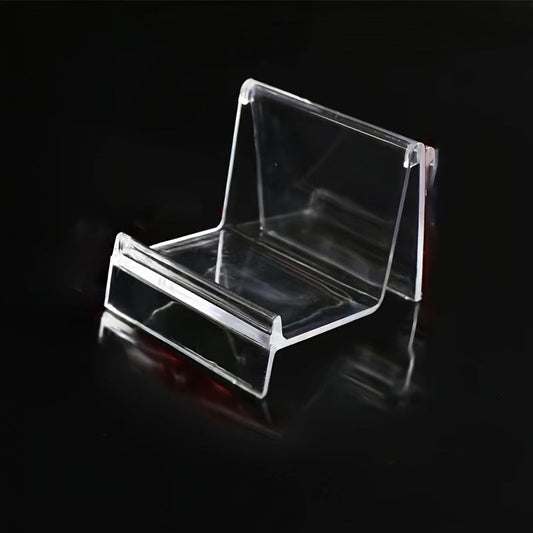 Clear Purse Display Stand, available in either a 5 or 10 piece set. Made from acrylic, this stand is perfect for showcasing wallets, glasses, clutches, handbags, or garage kits on shelves, in closets, or on retail countertops. Stay organized with this