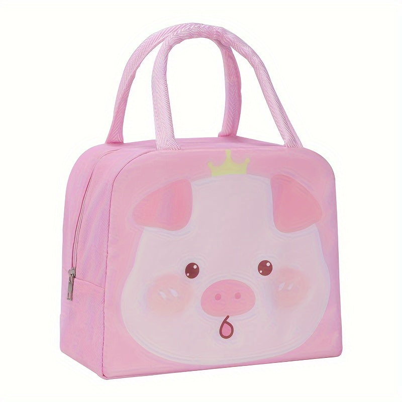 Insulated Lunch Bag with Cute Cartoon Theme - Made with Durable Thick Aluminum Foil to Keep Food Fresh, Featuring Adorable Pig, Bear & Dinosaur Designs - Waterproof, Hand Washable, and Made with Oxford Fabric in Mixed Colors - Perfect Lunch Box