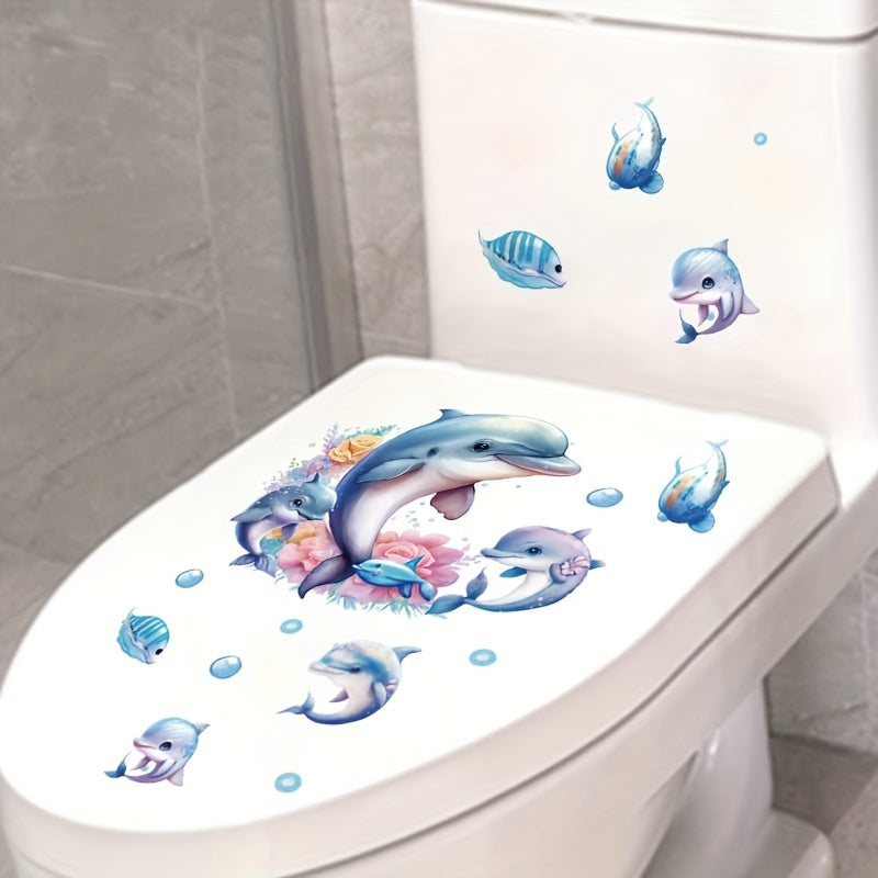 Ocean Series Toilet Sticker Set: Includes lid decal, tank sticker, and wall sticker for restroom renovation. Self-adhesive, removable decals for home decoration. Aesthetic and essential funny items.