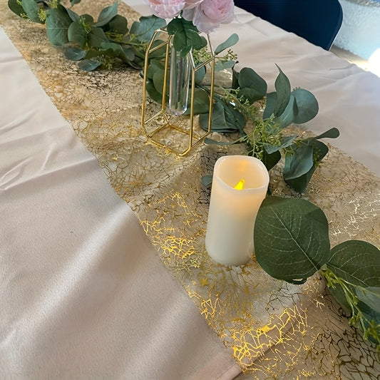 1pc Golden Table Runner with Glitter Metal Foil Mesh, Ideal for DIY, Weddings, Parties, and Home Decor.