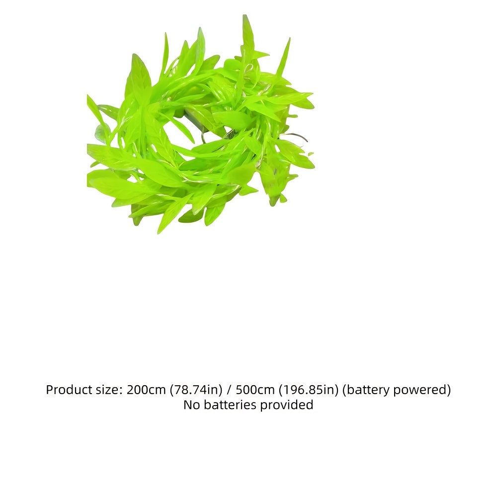 Green willow leaf LED string lights, battery operated, 2M/5M, plastic, suitable for room decor, weddings, and holidays, batteries not included.