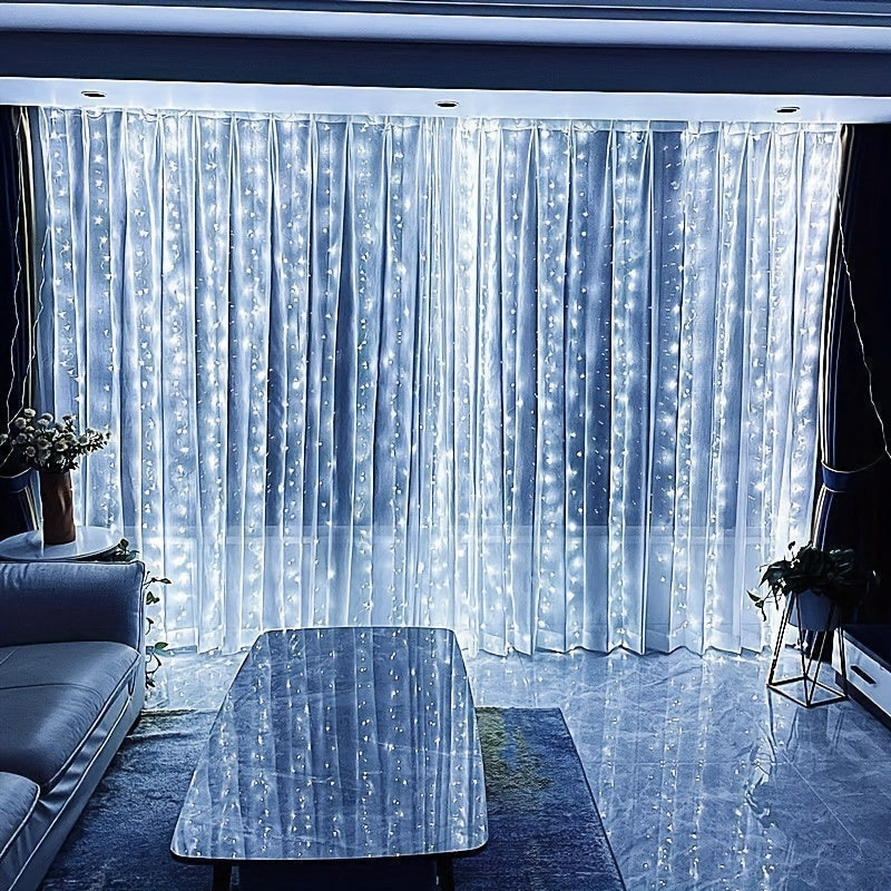 Fairy curtain lights with remote, USB-powered. 8 warm white LED modes for bedroom, indoor decor, weddings & parties.