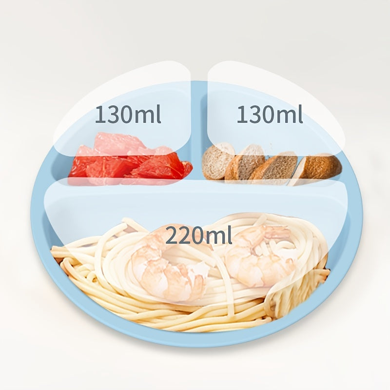 Suction Cup Silicone Dinner Plate for Kids - Non-Slip, Divided Feeding Bowl for Children