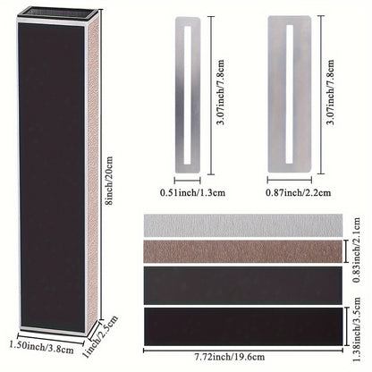 Guitar fingerboard luthier set with tools for fret leveling, crowning, fingerboard guards, and sanding papers.