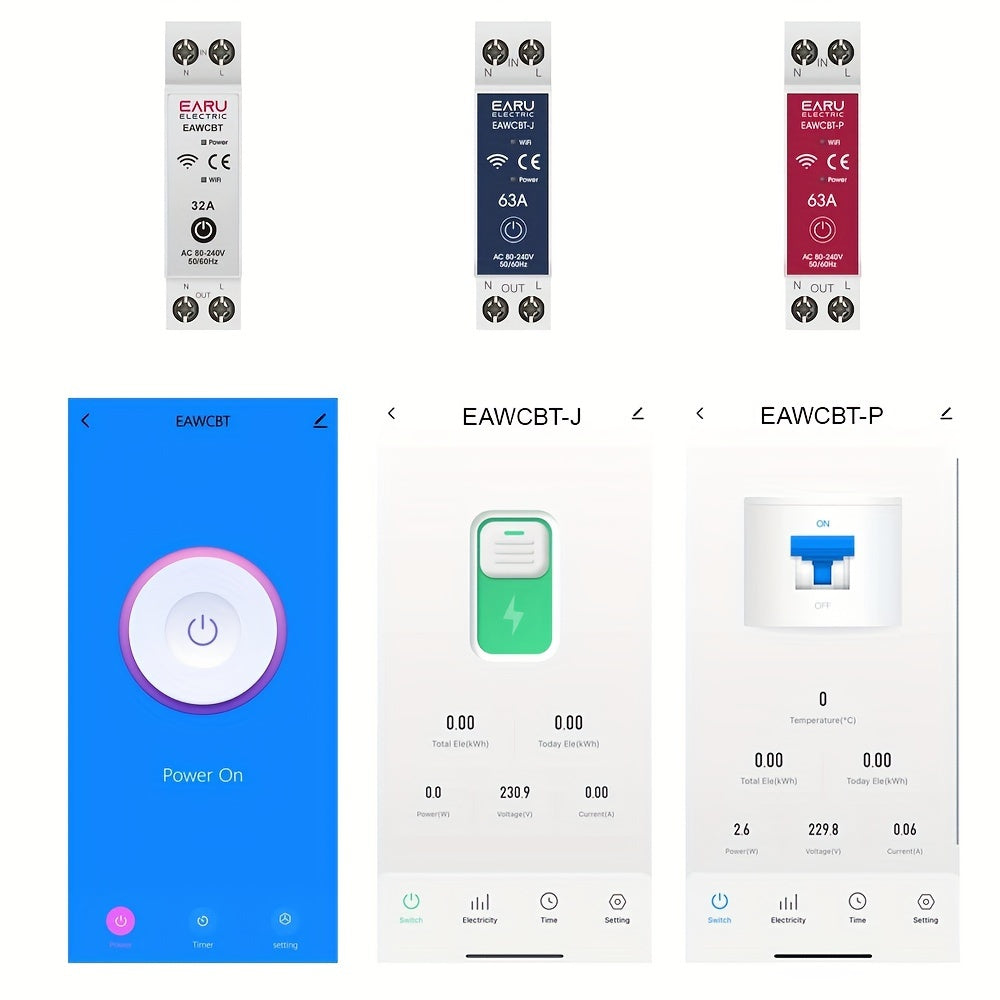 Smart WiFi Circuit Breaker with Voice Control - 63A, Energy Metering, Overload Protection, App Control, Alexa & Google Assistant Compatible - EARUELETRIC