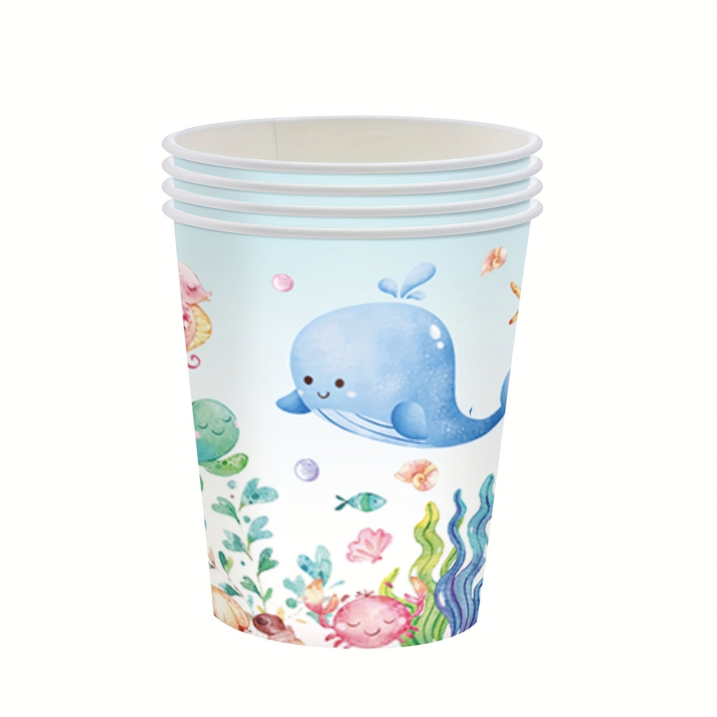 Celebrate with an "Under the Sea" Birthday Party Set - Includes 80 Ocean Theme Disposable Paper Plates, Cups, and Napkins featuring Vibrant Marine Animals - Ideal for Kids' Birthdays and Themed Parties, complete with Under The Sea Party Decorations.