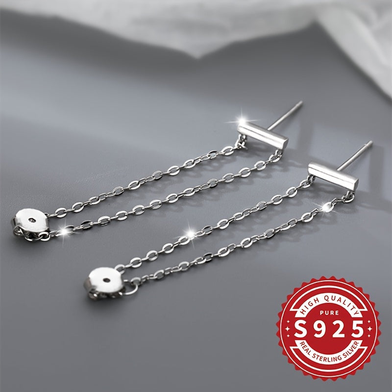 These chic ladies' earrings feature double chain tassels crafted from S925 silver, offering a stylish and minimalistic design perfect for both daily wear and special occasions. Lightweight at 1.88g, these earrings are hypoallergenic for comfortable wear.