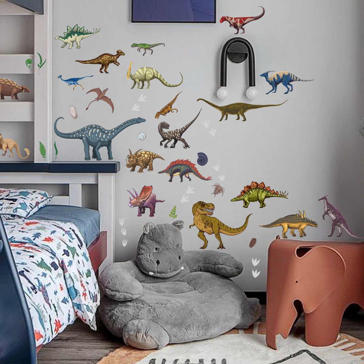 Glow in the dark dinosaur wall stickers for living room or bedroom decor.