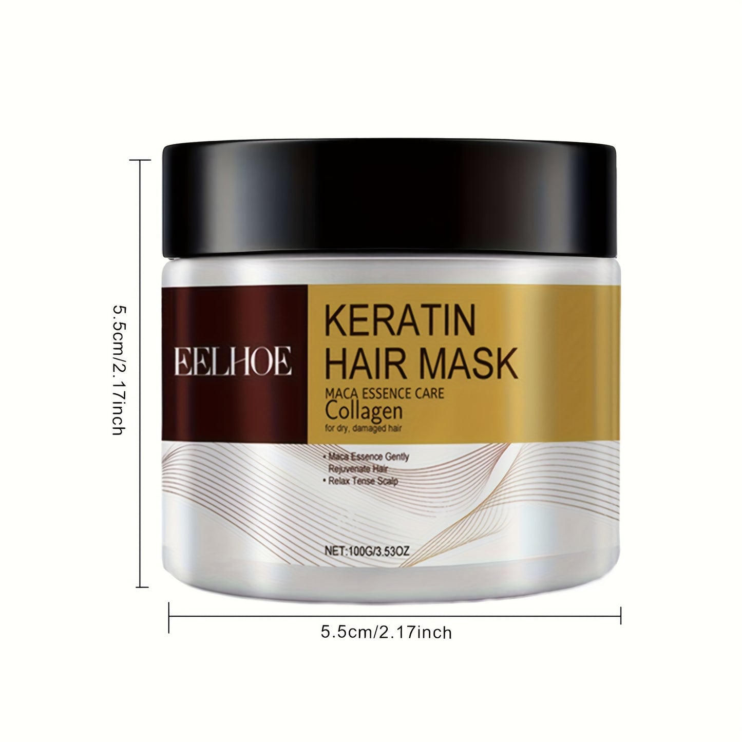 EELHOE Keratin Soch Maskasi, Kokos Yog'i, Kollagen bilan | Namlaydi, Tekislaydi, Porlaydi | 100g, Barcha soch turlari uchun