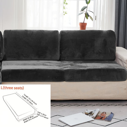 Golden Velvet Sofa Cover provides winter warmth and dustproof furniture protection. Easy to clean with elastic fabric, it offers full coverage and universal anti-slip design. Also serves as an anti-cat scratch back cover, cloth cushion cover suitable for