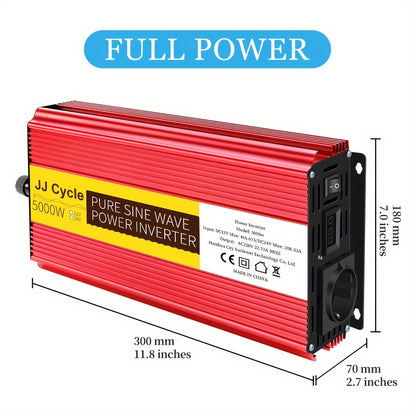 5000W/4000W Pure Sine Wave Inverter converts DC 12V/24V to AC 220V, 50Hz for car electronics with EU plug.