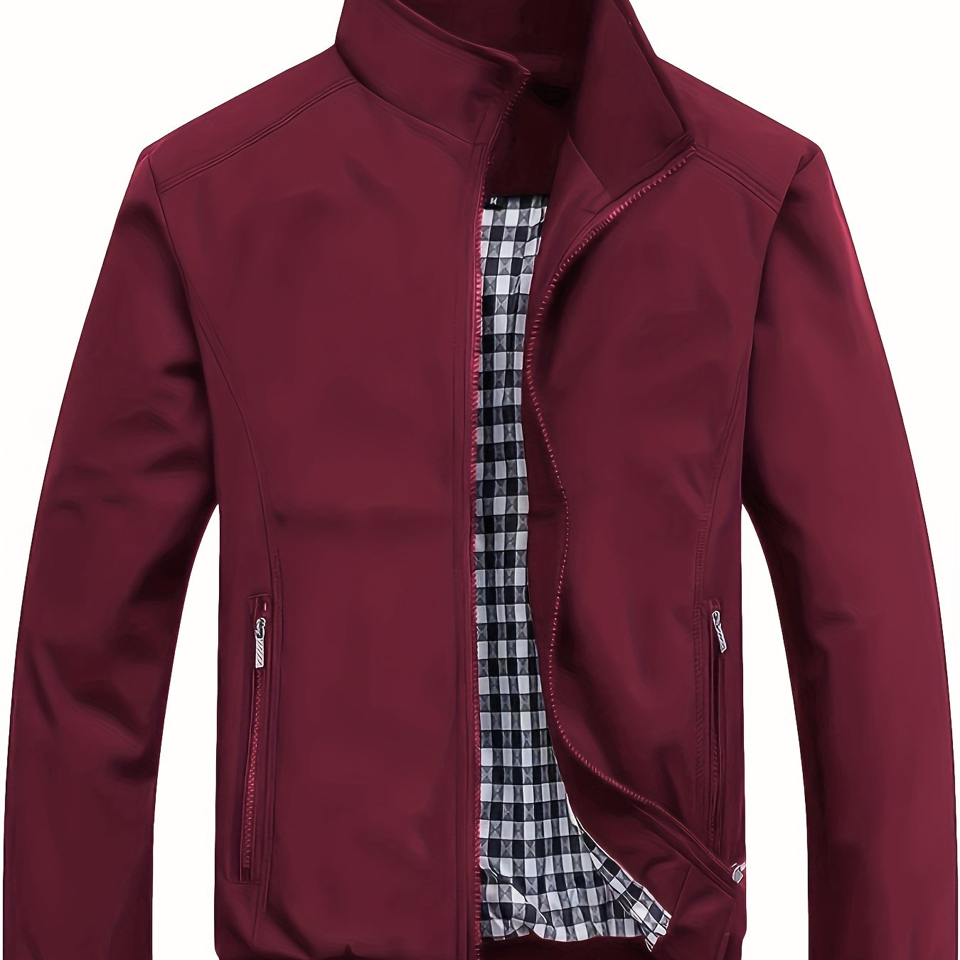 Men's casual zip-up jacket with zipper pockets for spring and fall.