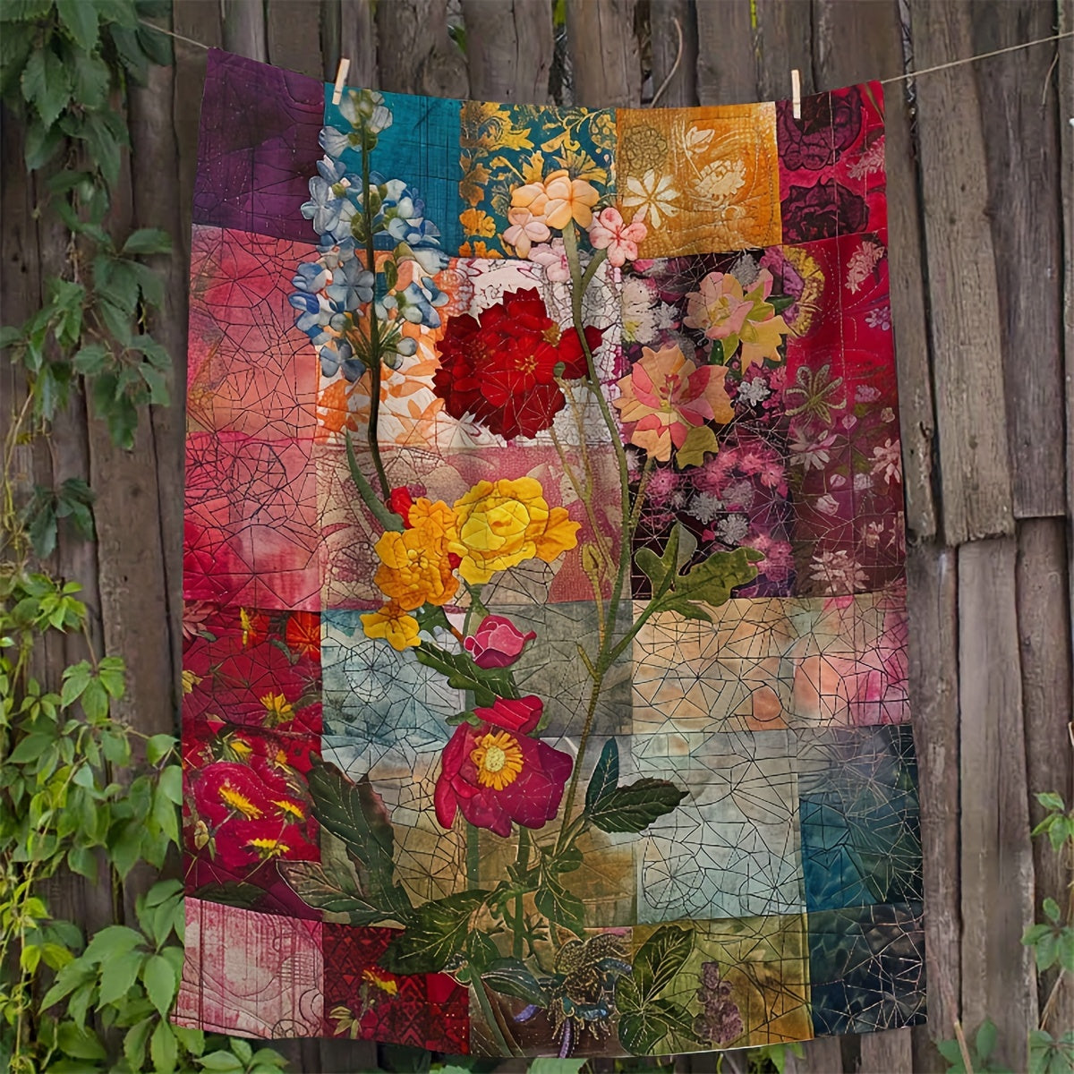 Soft Fleece Blanket with Floral Patchwork Design - Cozy Rustic Cabin Style Flannel Throw Blanket, Perfect Gift for Daughters