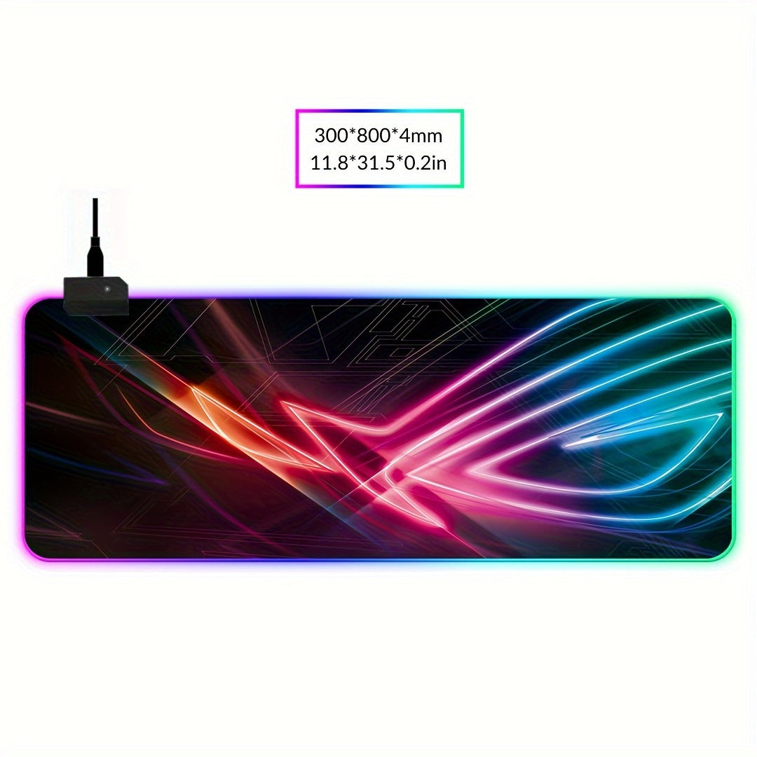 BJ05-RGB Large Gaming Mouse Pad with LED Backlight & Stitched Edges, 400x900mm Extra Non-Slip Rubber Desk Mat for Gamers, Office, and Students, Vibrant RGB Colors, One-Click Switching