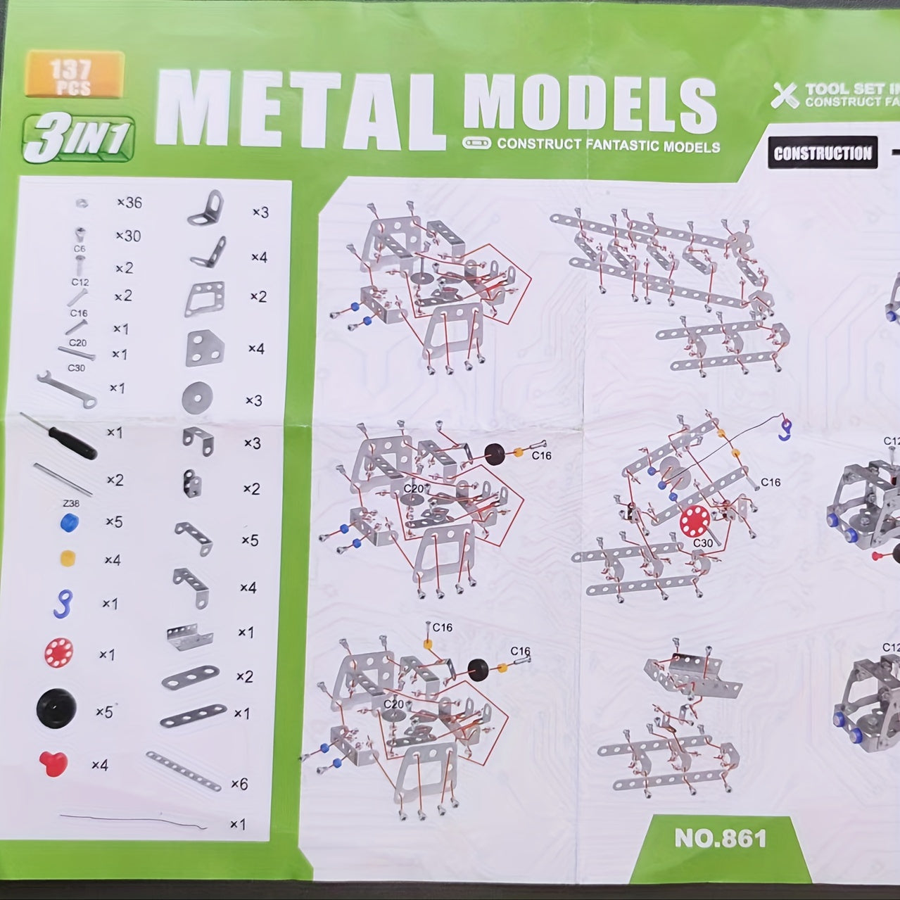 137-piece 3-in-1 Engineering Car Model Kit - Metal building blocks for hands-on learning, ideal gift for kids.