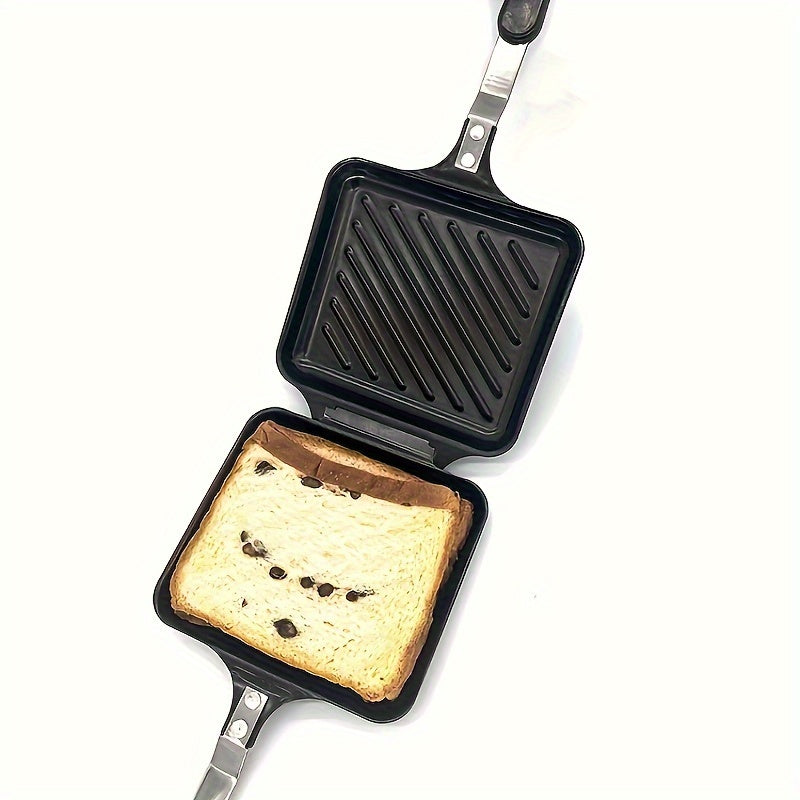 Non-stick, Detachable Double-Sided Cast Iron Grill Pan - Induction Compatible Sandwich Maker for Stovetop. Easy to Clean and Use Without Electricity.