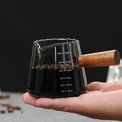 6oz Italian Style Glass Coffee Cup with Wooden Handle, Insulated and Reusable for Coffee, Tea, and Measuring Liquids