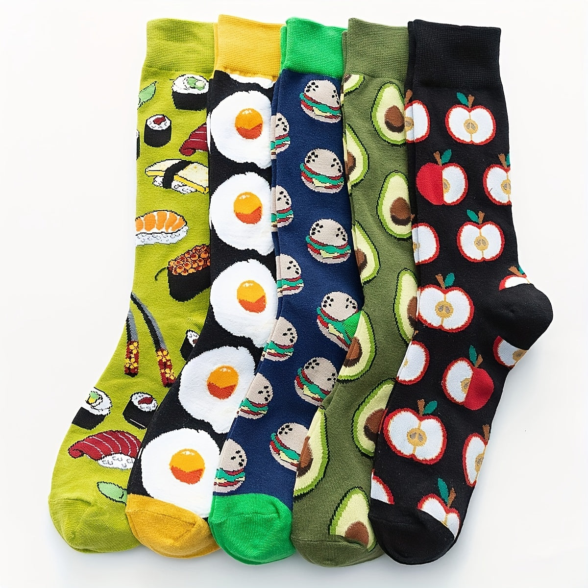 Women's medium socks with a fried egg burger pattern, suitable for both men and women. Ideal for daily wear and trendy casual styles.