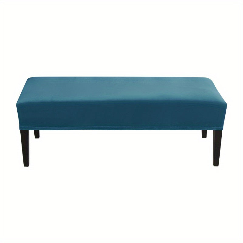 Washable and removable stretch bench cover protects seat from spills and stains in home, office, and hotel.