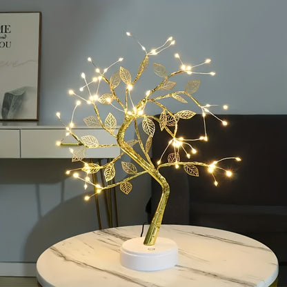 Stylish Golden Leaf LED Tree Light in Warm White - Battery or USB Powered, Ideal for DIY Room Decor & Festive Gifting (Christmas, Halloween, New Year, Valentine's)