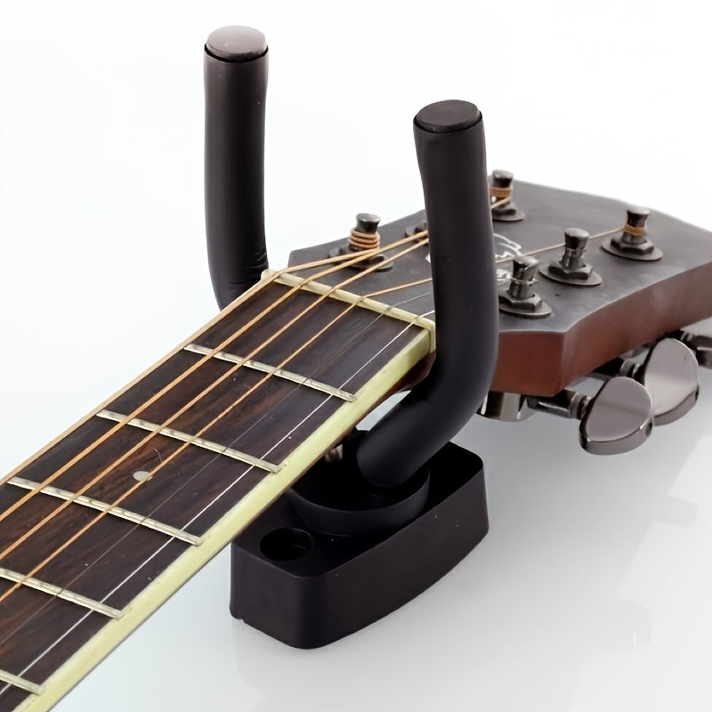 Adjustable black foam steel guitar wall hooks for displaying instruments of all sizes - space-saving and safe.