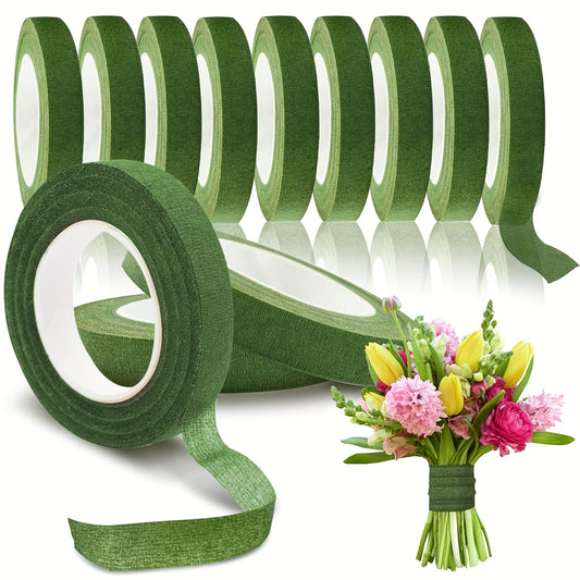 5 rolls of 27.43 meters of olive green floral packaging ribbon for DIY wedding bouquet wrapping and decoration.