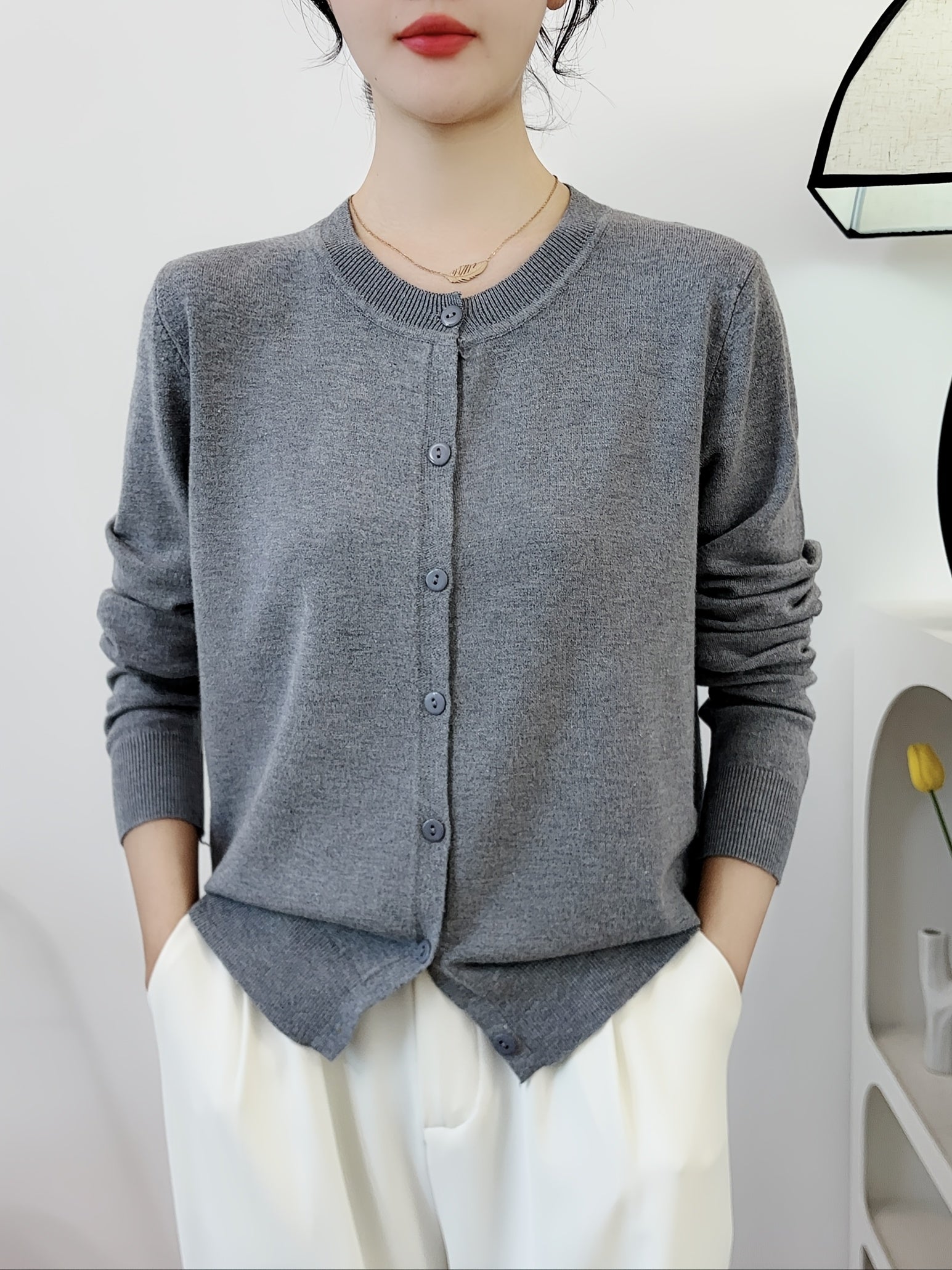 Solid color button front cardigan for women, perfect for Spring & Fall.