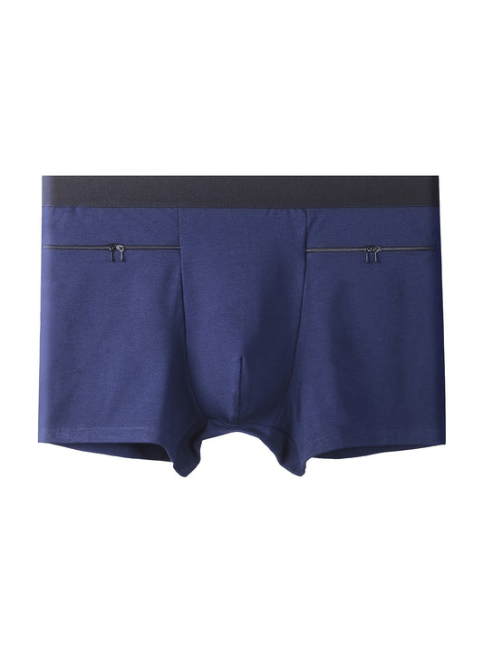 Men's travel underwear with large pockets, square cut, double zipper, and enough space to hide a passport.