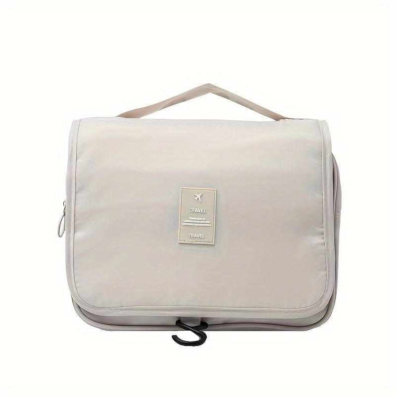 Travel in style with a waterproof Oxford fabric organizer - a versatile folding toiletry bag with a convenient hook for hanging. Available in chic light gray and ivory, this multifunctional bag is perfect for storing cosmetics and other essentials while