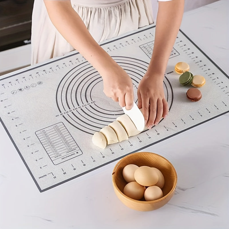 1 piece of Silicone Pastry Mat for Non-Stick Baking, as a Counter Mat or Pastry Board for Rolling Dough. Ideal for making Bread, Candy, and Cookies, this versatile tool is a must-have for any baker. Perfect for use in the kitchen, this gadget is a