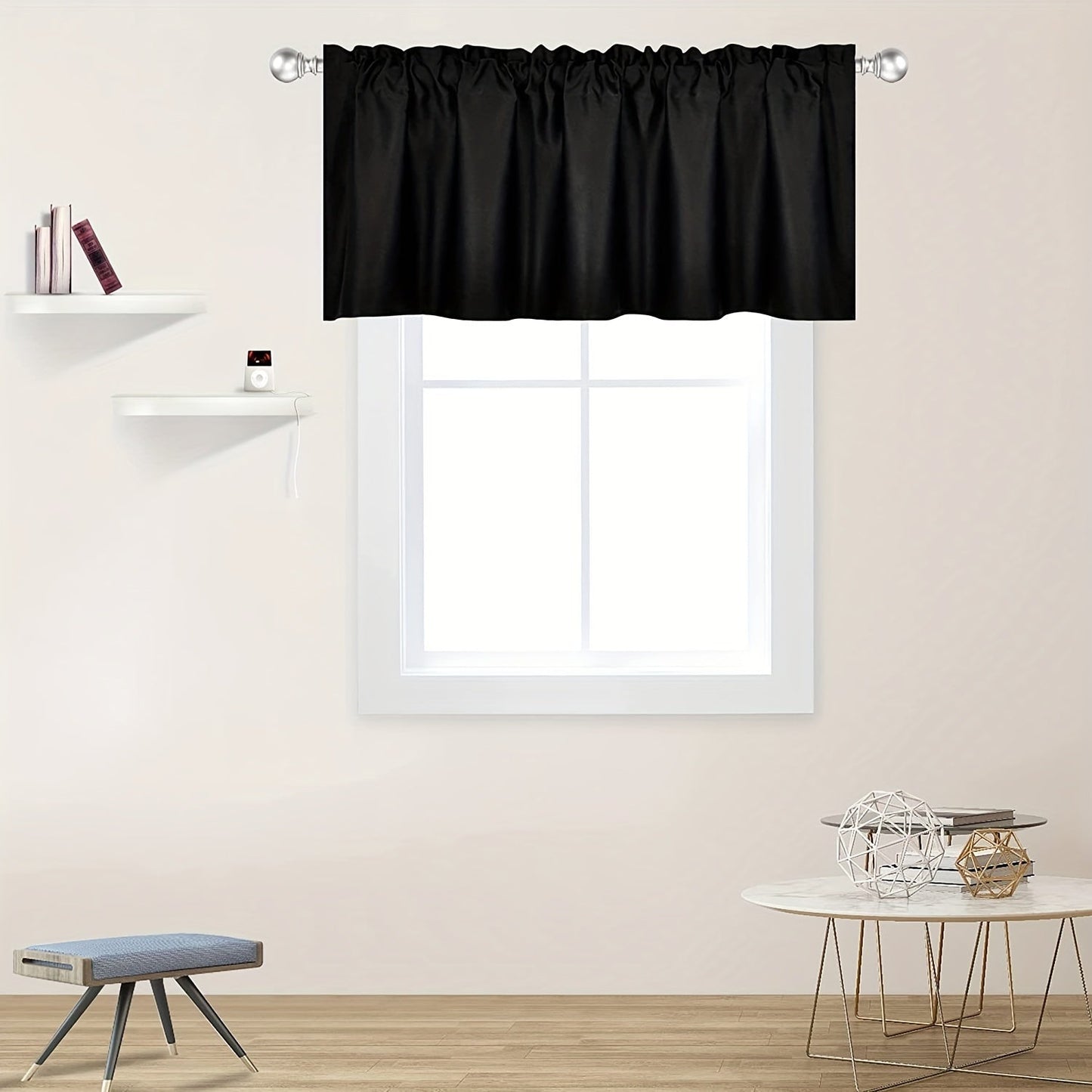 Black Short Rod Pocket Curtain Blackout Curtain for Bedroom, Kitchen, and Home Windows Decor