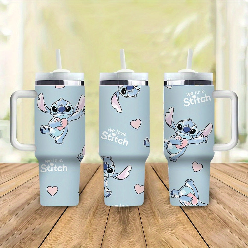 Disney Stitch 40oz нержавеющая стальная бутылка для воды с крышкой и соломинкой, устойчивая к протечкам, с двойными стенками и вакуумной изоляцией, большой объем, идеально подходит для путешествий.