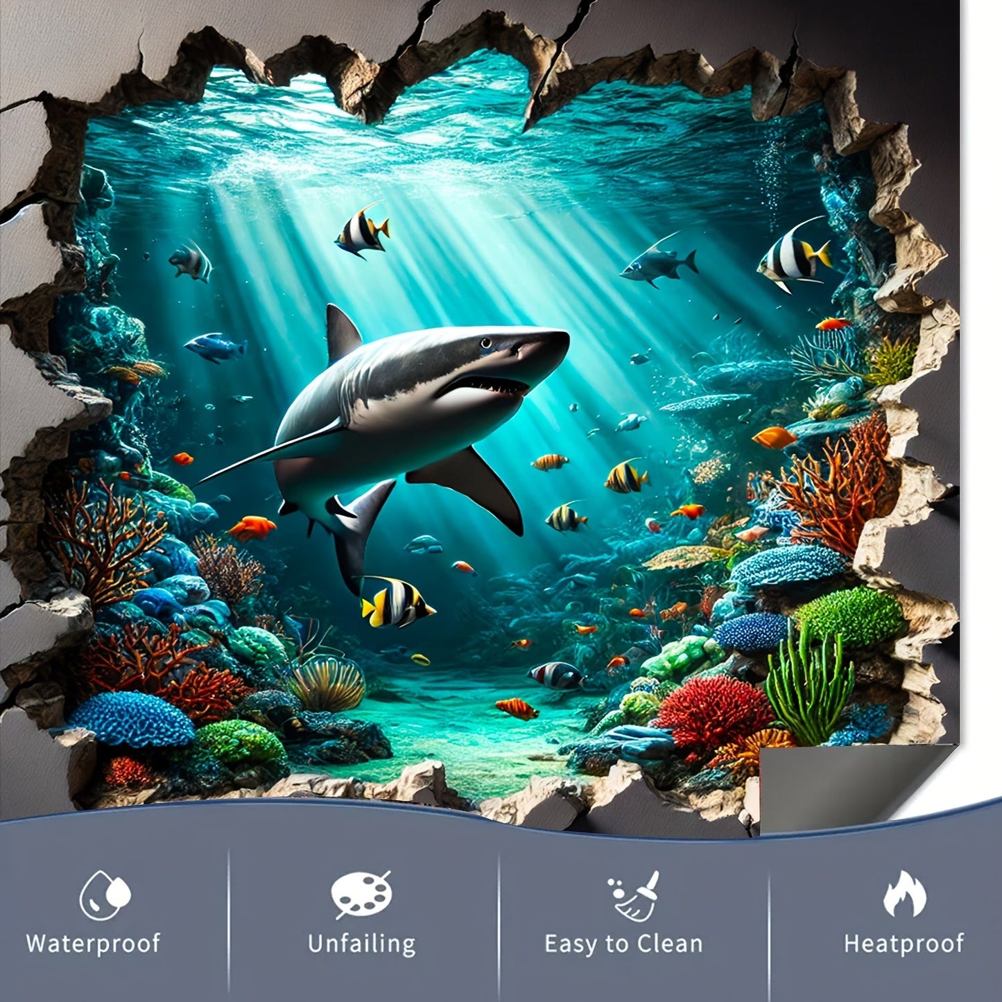 Vinyl Magnetic Dishwasher Cover featuring Underwater Shark Adventure - Waterproof, Heat Resistant, Easy to Clean. No Power Required. Portrait Orientation. Rectangular Sticker for Refrigerator Door Decoration in the Kitchen.