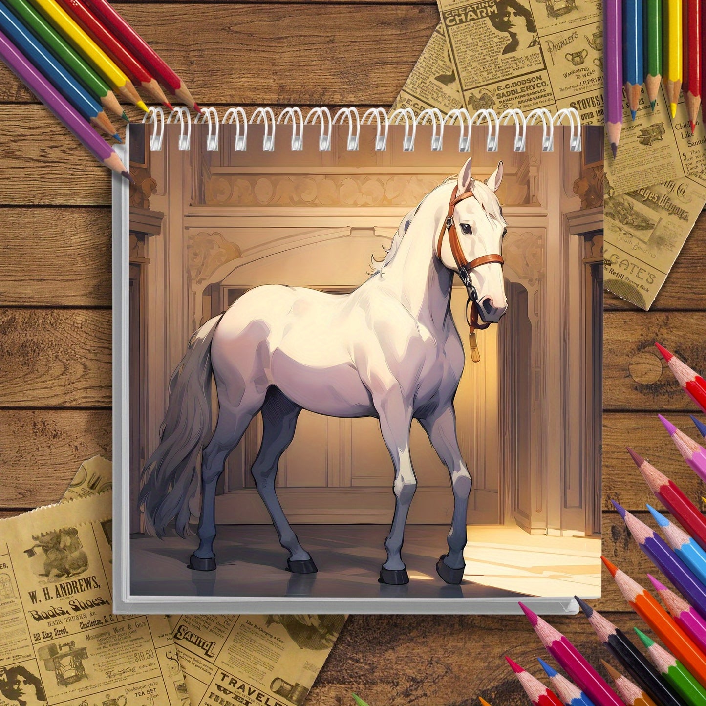 A horse-themed adult coloring book with thick pages, ideal as a holiday gift for friends.