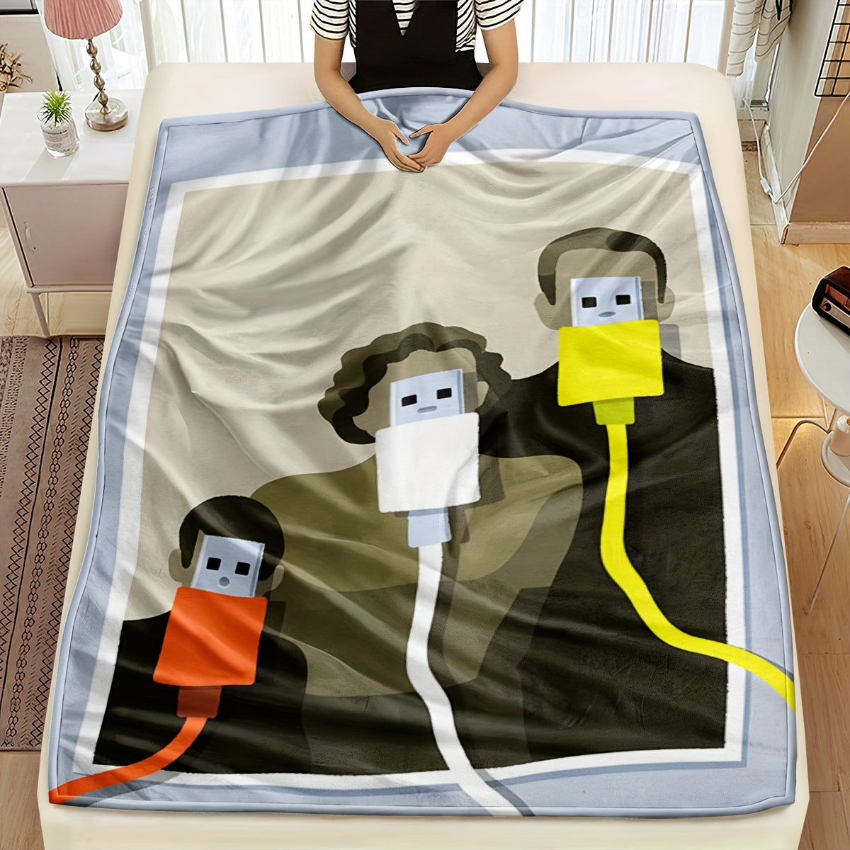 Ultra-Soft Plush Throw Blanket featuring USB Design - Perfect for Office, Living Room, Bedroom | Cozy & Warm All-Season Nap Blanket for Ultimate Comfort