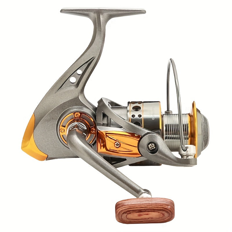 Rsenr High-Performance Spinning Fishing Reel with Stainless Steel & Copper/Aluminum Alloy, Smooth Bearings, Durable Wooden Handle - Ideal for Freshwater & Saltwater Fishing.