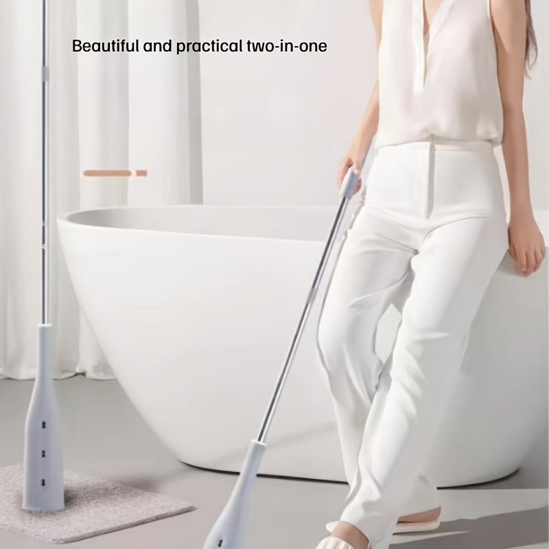 The Hand-Free Self-Wringing String Mop is made of durable plastic material, allowing for 360° flexible rotation for wet and dry use. Perfect for the living room, this household flat sponge cotton mop does not require electricity.