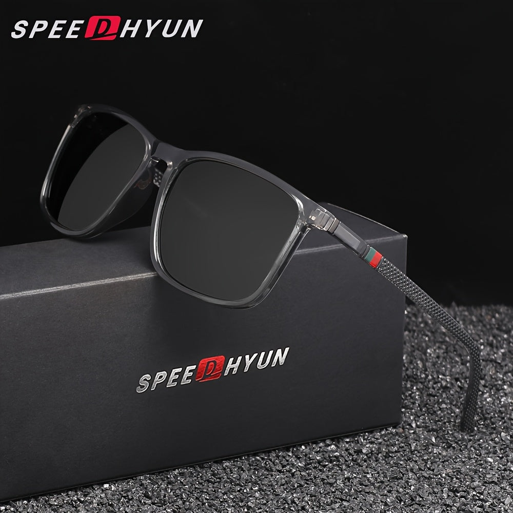 SPEEDHYUN glasses for men, featuring full rim PC frame and lens, lightweight and stylish design, ideal for parties and activities. Includes anti-fog cloth, reflective mirror coating, a