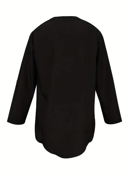 Women's Long-Sleeve Button-Up Shirt with Patch Pockets, Ideal for All Seasons, Designed for Casual Elegance.