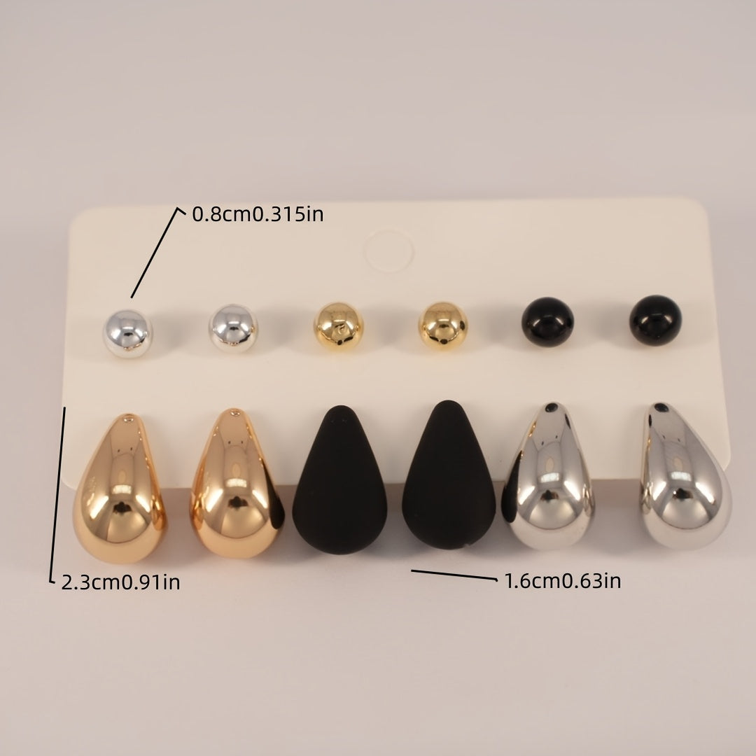 12 piece set of elegant and cute hoop earrings made from 316 stainless steel. Includes teardrop and sphere stud earrings. Suitable for daily wear and gifting, suitable for all seasons.