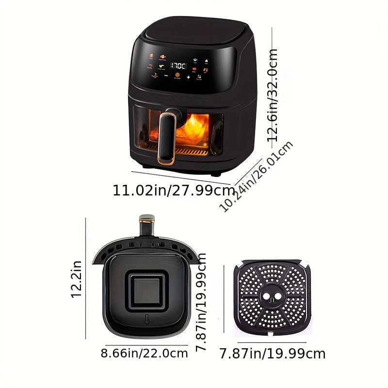 6L sleek black air fryer with large color touch screen, electric deep fryer for delicious fries & chicken nuggets, easy-to-use, multi-functional, 220V-240V, food-viewing window, home